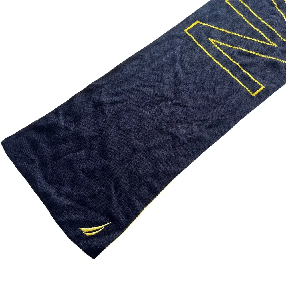 Nautica Signature Navy Blue Yellow Logo Reversible Knit Winter Scarf NT00038 Coz